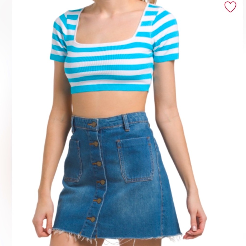 Zara Blue White Striped Crop Top sz S